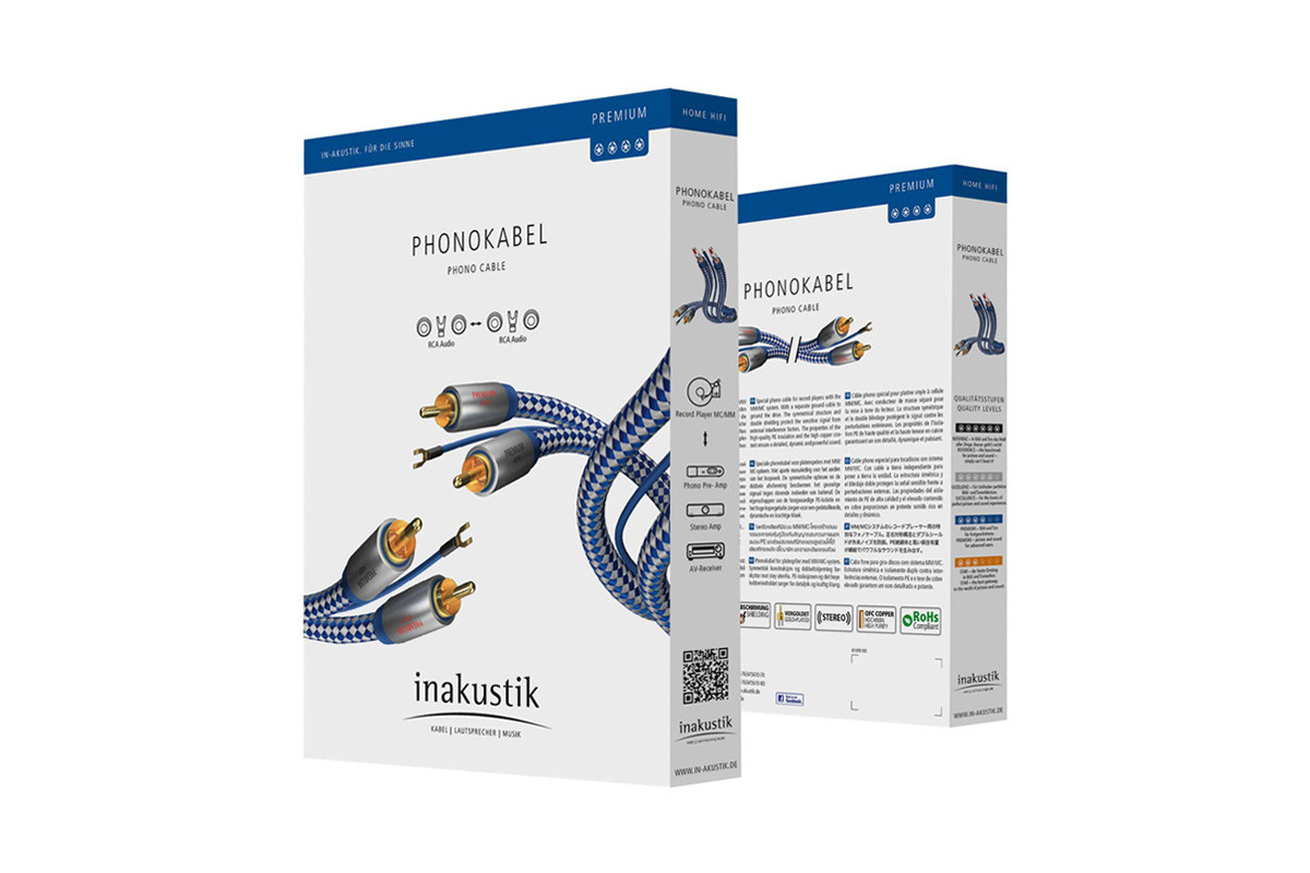 Inakustik Premium Phono - przewód 2xRCA/2xRCA | interkonekt stereo z żyłą uziemiającą o długości 2 m