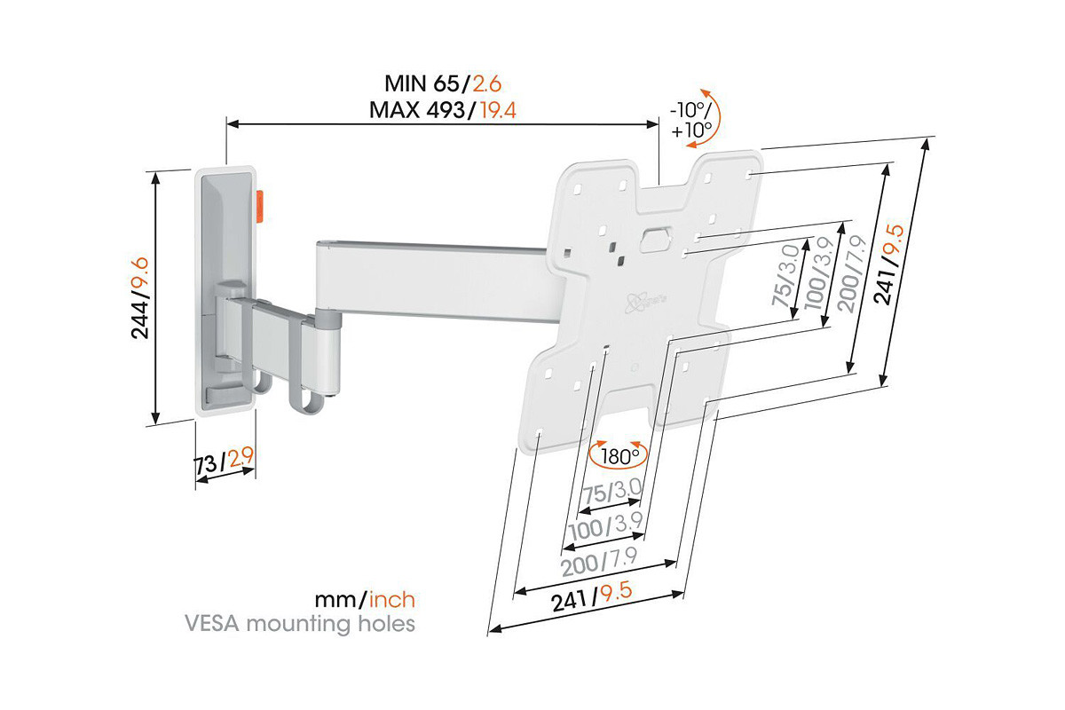 Vogel's TVM 3243 White - uchwyt ścienny uchylny do TV (19-43 cali)