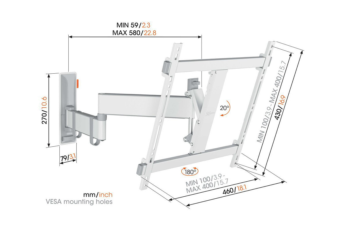 Vogel's TVM 3443 White - uchwyt ścienny uchylny do TV (32-65 cali)